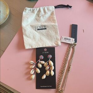 J.Crew Beaded Shell Earrings and Gold Chain Bracelet